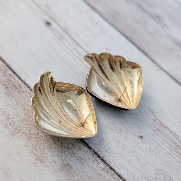 Vintage Stud Earrings Large Statement Retro Black & Gold Tone - Picture 4 of 4